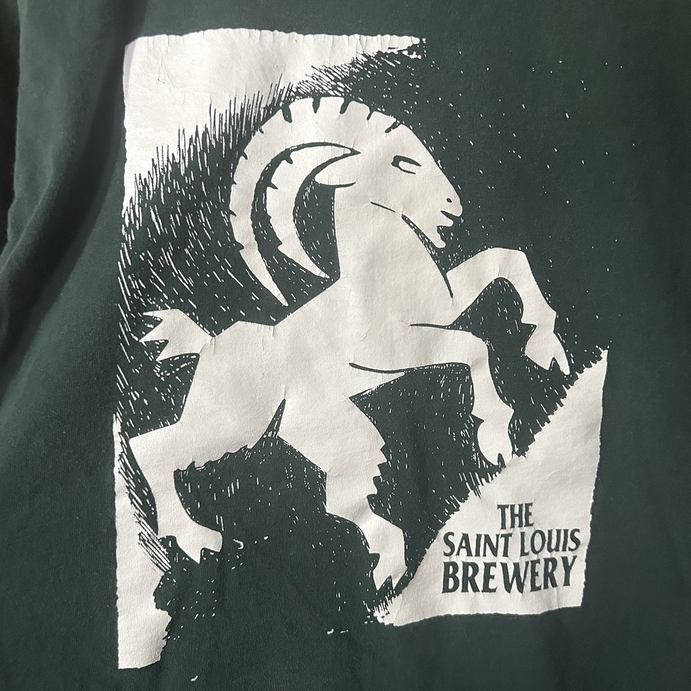 VTG The Saint Louis Brewery Men T-Shirt Size Large Green 100% Cotton - Picture 2 of 5
